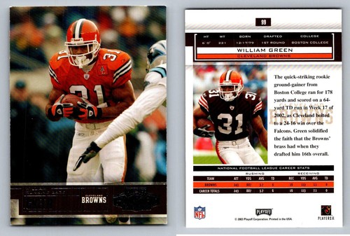 William Green Cleveland Browns Playoff 2003 Rookie Card 99 Sports Memorabilia