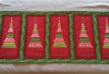 Christmas Table Runner Tapestry Trees 66 x 13.25 inches Red Green Cotton Poly