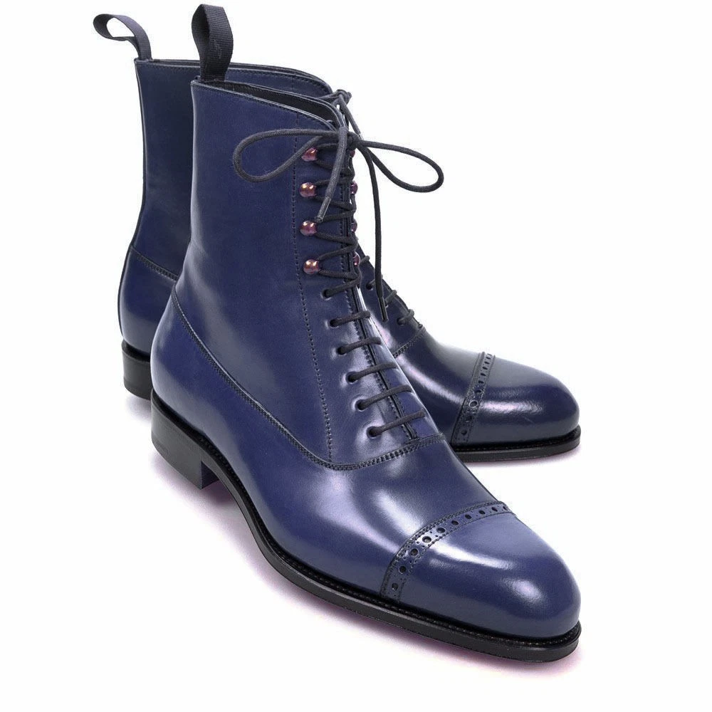 New Handmade Mens Combat Purple Color Lace Up High Ankle Leather Military Boots