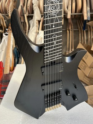 Matte Black Headless 7Strings ElectricGuitar Ash Body Maple Neck Ebony Fretboard