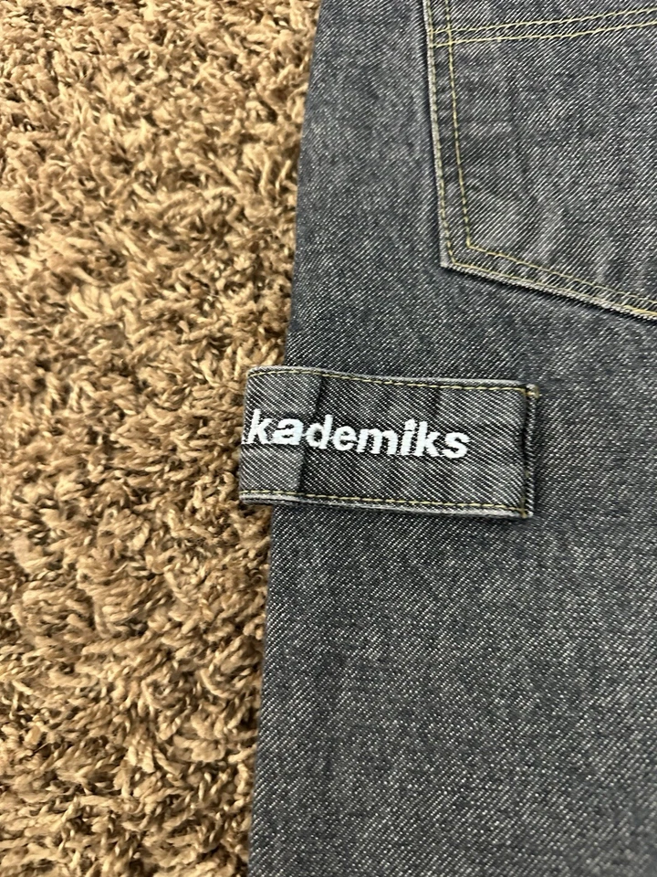 Jeans masculino vintage Y2K Akademiks cinza solto reto folgado perna larga 32x32 - Imagem 3 de 4
