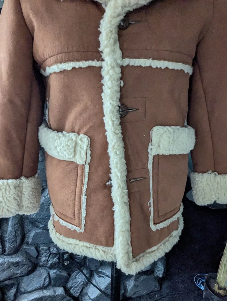 Chaqueta De Colección Años 70 Sears Niños Imitación Piel de Oveja Piel de Oveja Talla 12 Parche Pkts Puños Doblados Foto 4 de 4