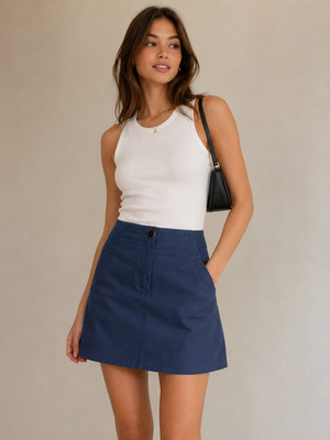 SANDRO PARIS NAVY HIGH WAIST A-LINE MINI SKIRT