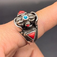 Men's Retro Tibetan Silver Ring with Inlaid Three Beads and Ring