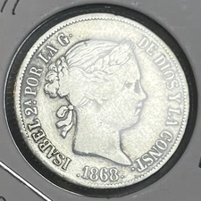 1868 Philippines Silver 20 Centavos VF Condition Coin Only 1,126,400 Minted