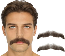 Realistic Human Hair Fake Beard and Mustache for Men Hand Tied Invisible Lace Fa