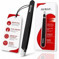 Slanted Tip Eyebrow Tweezers for Women Men, Black Stainless Steel Facial Hair