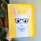Original Abstract Llama Painting 14x11 Yellow Kids Room Wall Art Signed Canvas — photo 3
