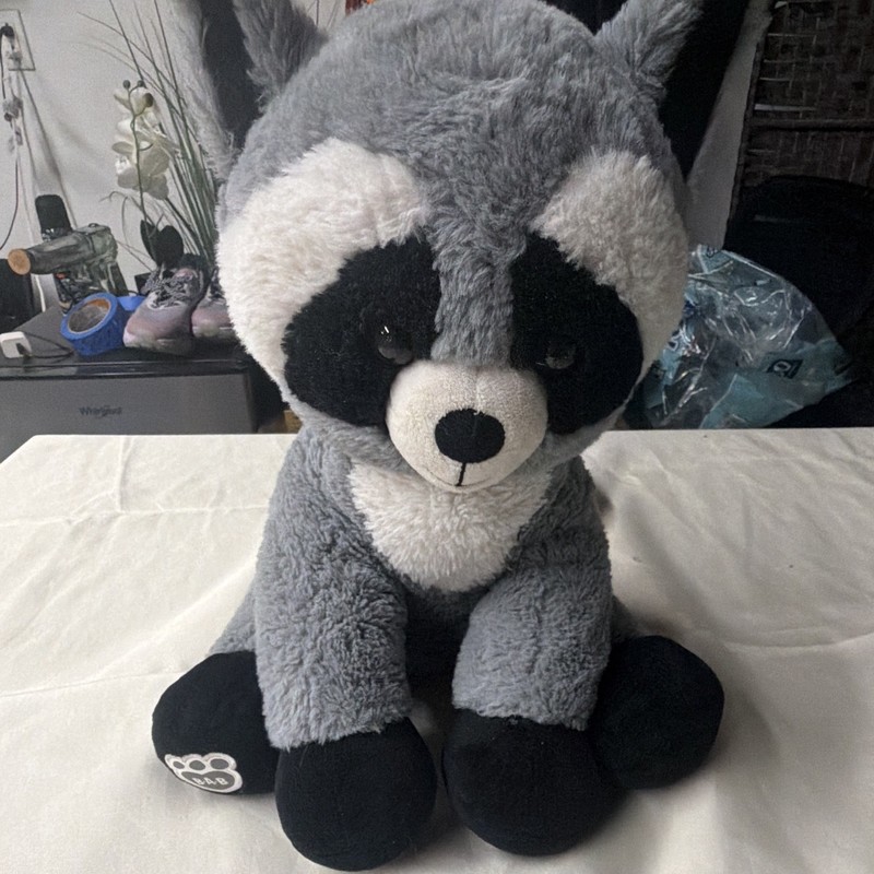 Build-A-Bear Workshop Raccoon Plush Gray Black White Washable Medium 2024