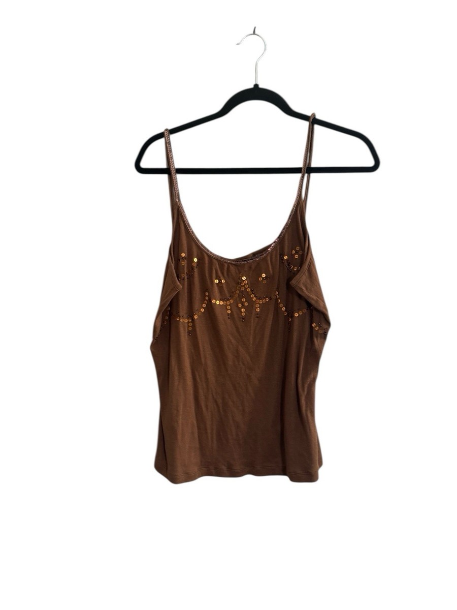 Y2K I.E Relaxed Vintage Brown Sequin Layering Tank Top Size