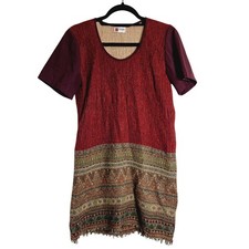 Yaza Couture Wool Dress Short Sleeve Textured Patterned Bohemian Oversized S