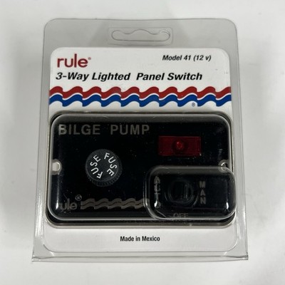 Rule 3-Way Lighted Panel Bilge Pump Switch Model 41 (12V) w/ Fuse NEW