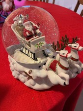 Holiday Christmas Musical SnowGlobe with Figurine Santa On Sleigh/Reindeer