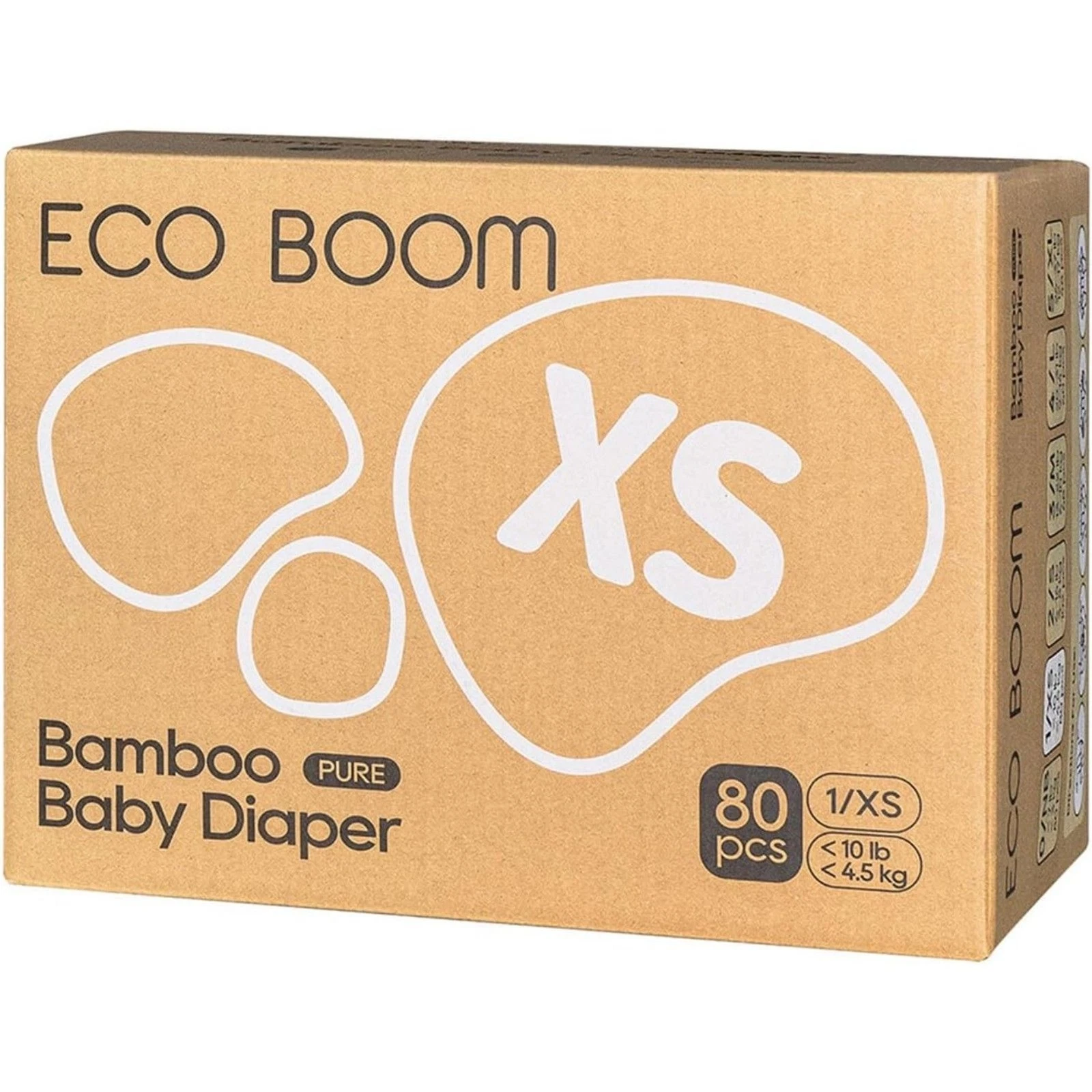 ECO BOOM Size 1 Bamboo Diapers 80 Count Hypoallergenic Up To 10 lbs New
