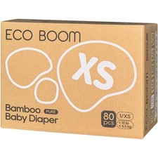 ECO BOOM Size 1 Bamboo Diapers 80 Count Hypoallergenic Up To 10 lbs New 0.37 per diaper