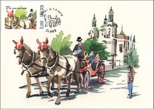 Horse Drawn Carriage Prague Czech Stamp Exhibition Aland Finland FDC Card 2019