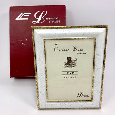 Vtg Lawrence Frames Photo Picture Frame White & Gold For 5x7'' Tabletop USA Made