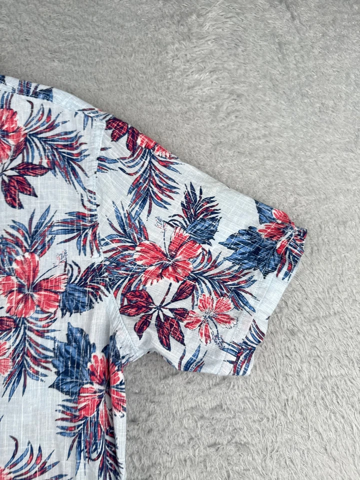 IZOD Saltwater Shirt Men Small Blue Floral Leaf Button Up Cotton Blend Hawaiian - Image 2 of 4