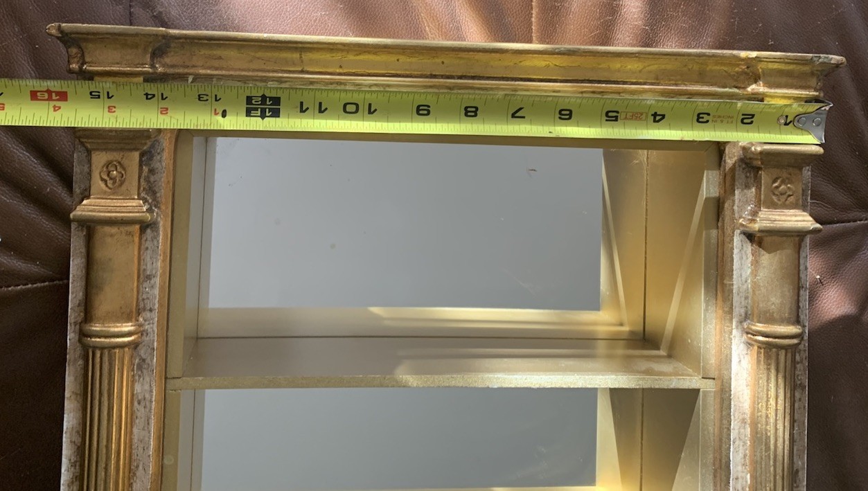 Italian Gold Greek Pediment Display Case Curio Cabinet Shelves w/Mirrored Back