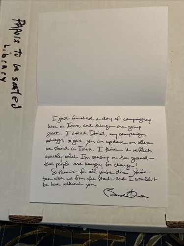 Signed Note Barack Obama 2008 Presidential Campaign Iowa