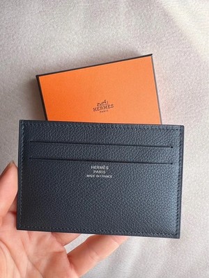 HERMÈS Paris Black Leather Card Holder Wallet Box Pre-Owned Excellent Conditi