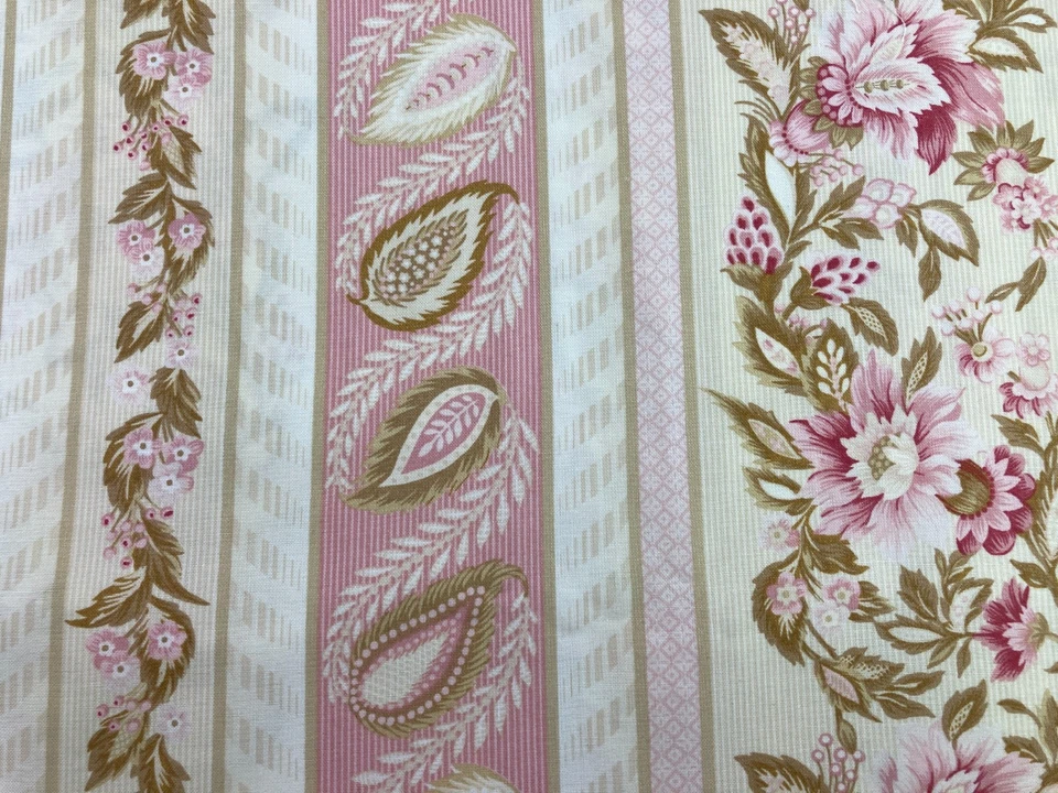 Wellesley Collection Pink & Tan Floral Wallpaper Stripe Fabric Paisley BTY - Image 4 of 4