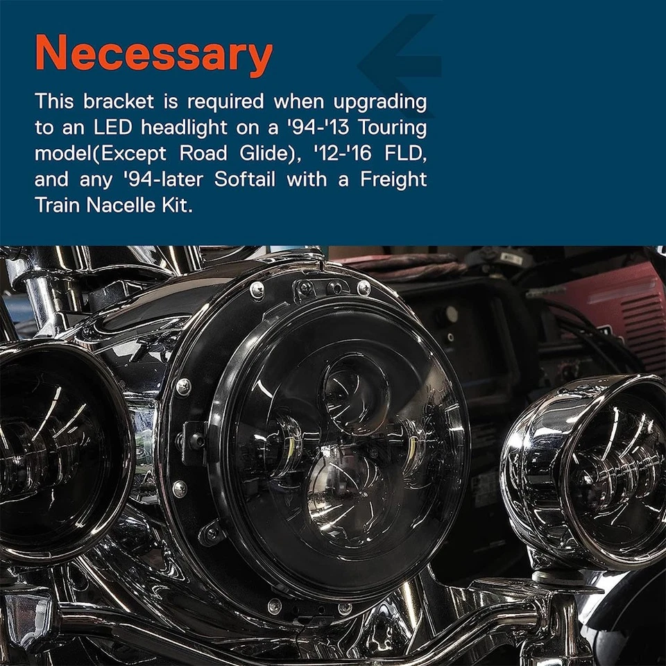 Anillo de soporte de montaje redondo de faros LED negros de 7 pulgadas para motocicleta Harley Foto 3 de 4