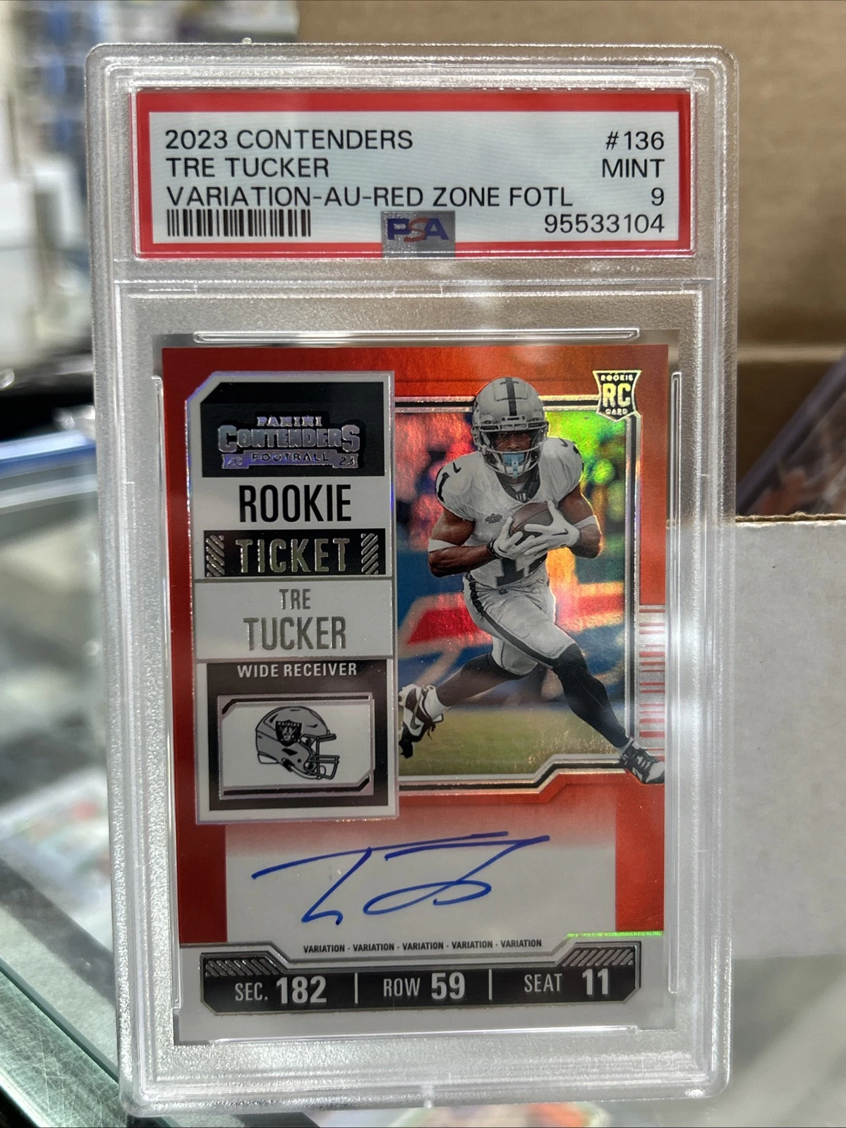 Tre Tucker Panini Contenders #136 Variation Autograph Red Zone FOTL