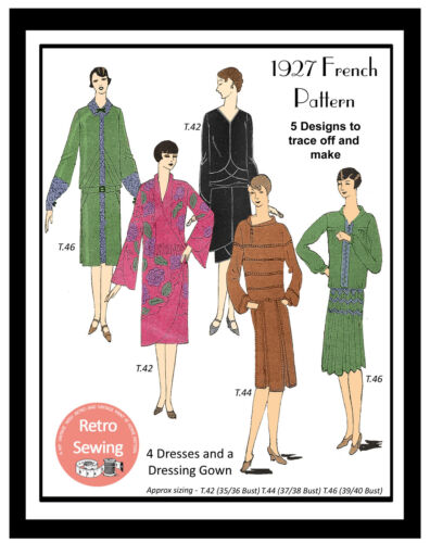 1920's Flapper Dresses and Dressing Gown Vintage French Sewing Pattern  - Afbeelding 1 van 5