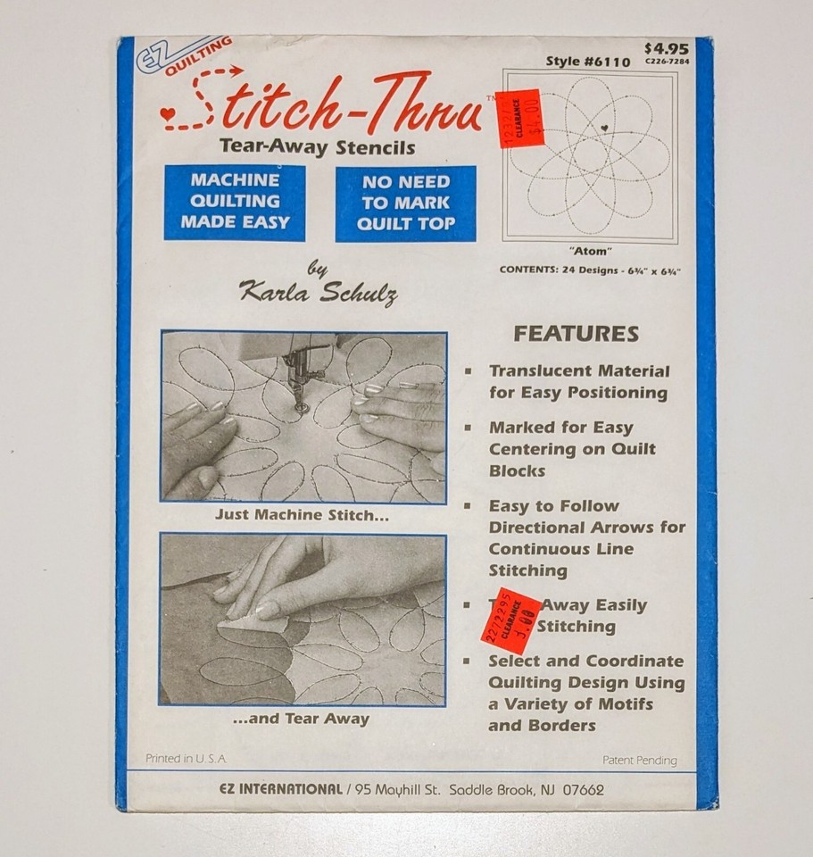 3 Pk EZ Quilting Stitch Thru Stencils Karla Schulz Style 6110 ATOM