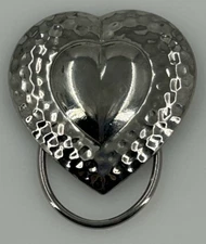 Vintage Heart Scarf Dress Clip Womens Jewelry Silver Tone Polished Hammered