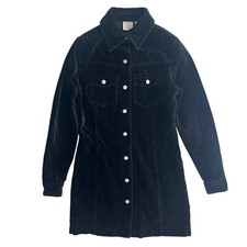 GAP Women 1 Black Velvet Collar Long Sleeve Button Front Mini Shirt Dress 121088