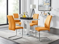 Image of GIOVANI White High Gloss Grey Glass Dining Table & 4 Faux Leather Lorenzo Chairs
