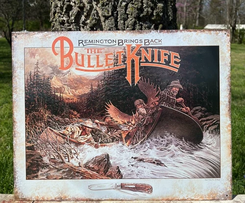 Remington Bullet Knife Tin Metal Sign Garage Hunting Shop