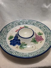 1 PC Ceramic Chip And Dip Serving Platter By Century Grapes Leaves Scrolls 14"
