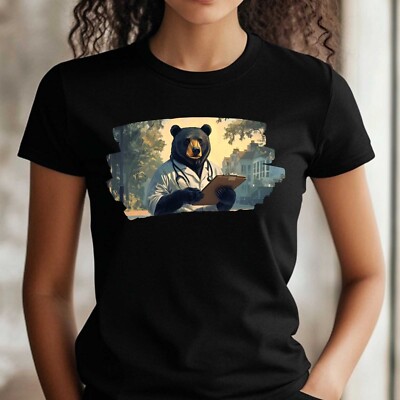 Frauen T-Shirt Schwarzbär als Arzt Motiv Baumwolle Größe S bis 3XL