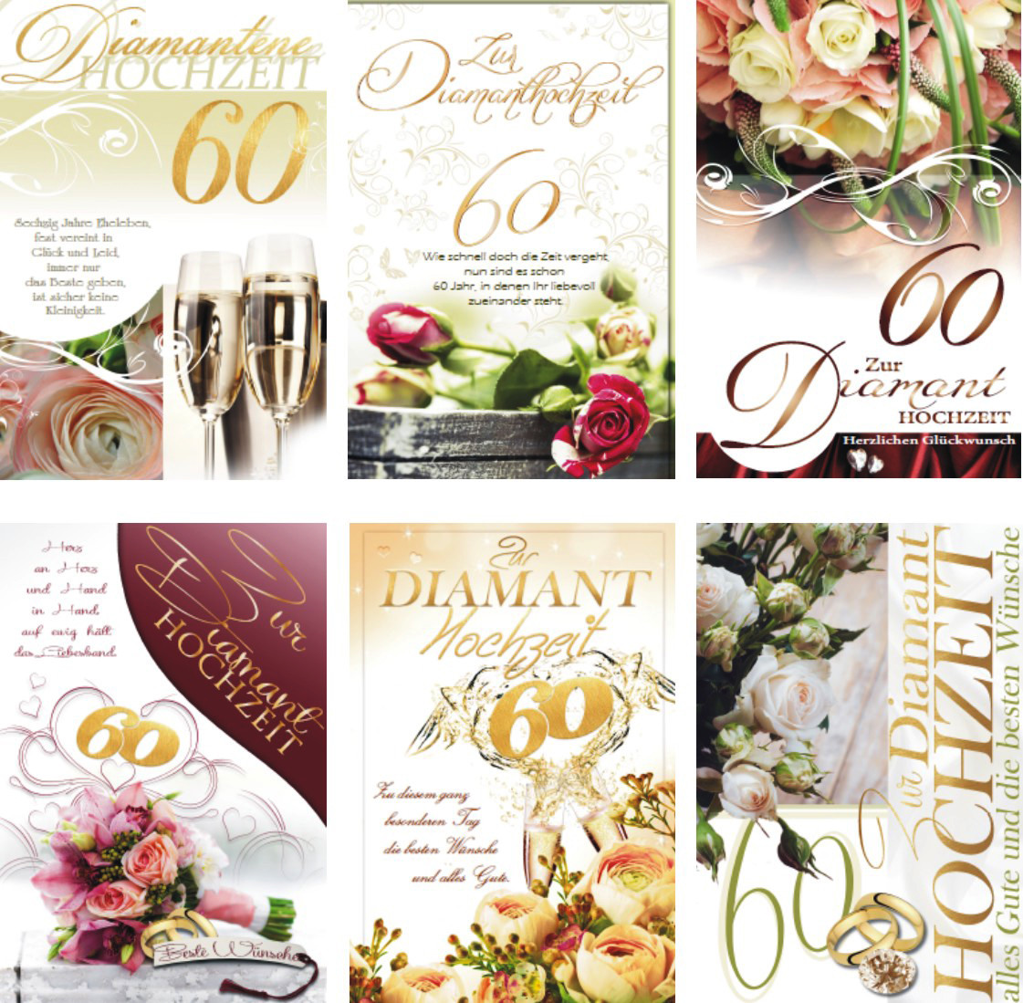 100 Glückwunschkarten zur Diamanthochzeit 73-1175, Karten Diamantene Hochzeit