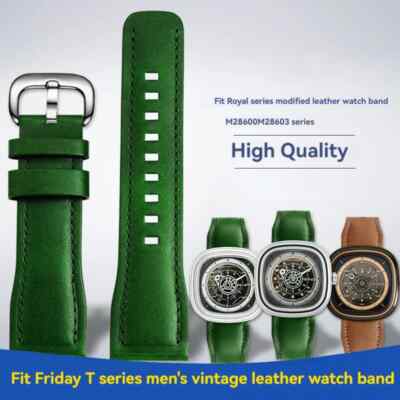 Cowhide Watch Strap for Seven Friday T1/06 T2 T3 Series 26mm Green Brown Blue
