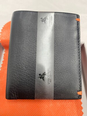 Visconti AP60 Thun Genuine Leather Mens Bi-fold Wallet black/orange NEW   
