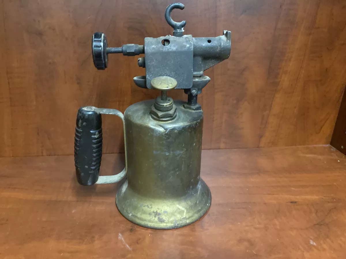 ANTIQUE BRASS BLOW TORCH EARLY 1900 S ORIGINAL WHITE GAS THE