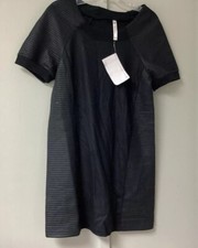 Fabletics Brenna Black Quilted Sweater Dress Size Large Short Sleeve Fleece New