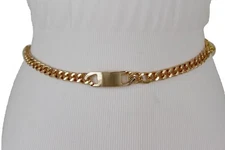 Women Fashion Narrow Classy Belt Hip High Waist Gold Metal Chain Buckle XS S M