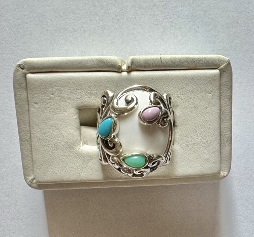 Carol Pollack SS White Agate Ring With Multi Stone Ornaments Sz 7 - Picture 5 of 5