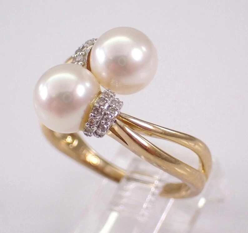 2Ct Round Cut Natural White Pearl Bypass Engagement Ring 14K Yellow Gold Plated - Image 3 of 4