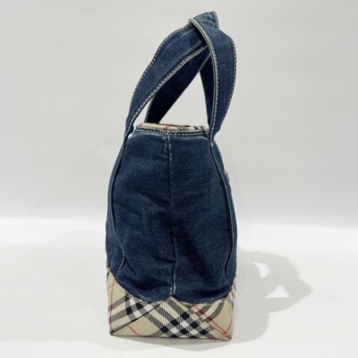 BURBERRY London Blue Label Denim Nova Check Hand Bag Navy Beige