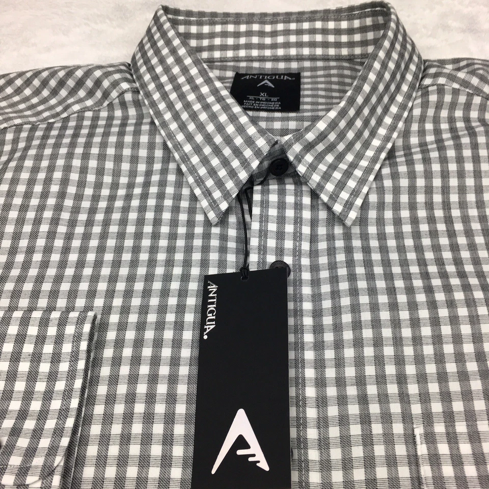 ANTIGUA Dress Shirt Mens XL Black & White Checks Long Sleeve NWT! - Image 4 of 4