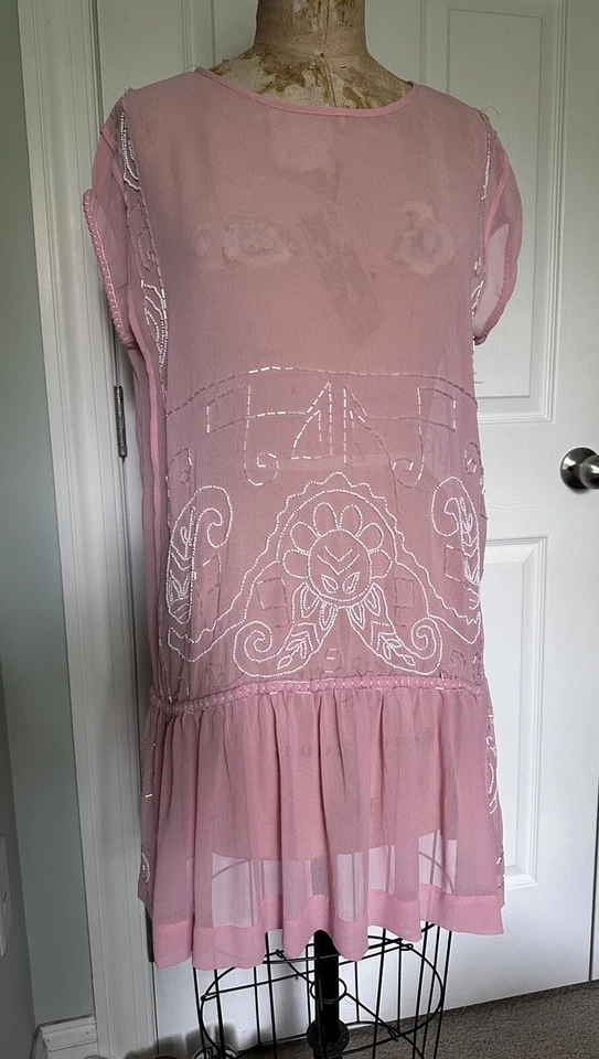 Vestido túnica boho Free People rosa transparente con cuentas melocotón talla Xs césped de la era del jazz Foto 3 de 4
