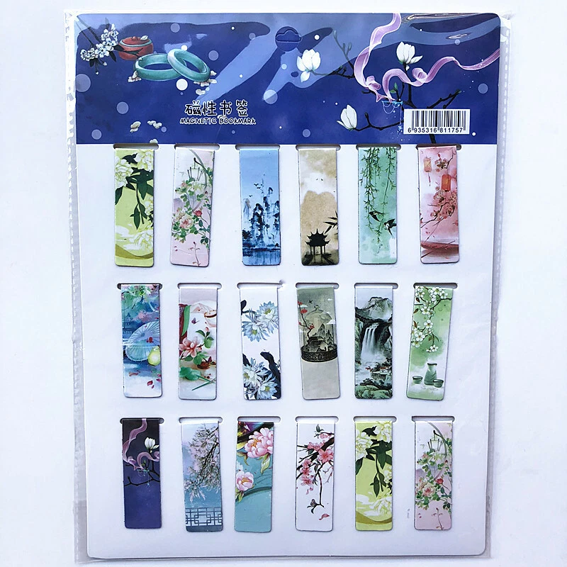 BARGAINS EXPRESS UK 18pc Oriental Paintings Arts Flowers Magnetic Bookmarks Book Markers With Magnet