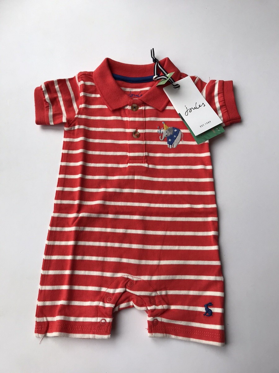 Joules Baby Boys Woody Red Elephant Romper Age 0-3 Months *BNWT