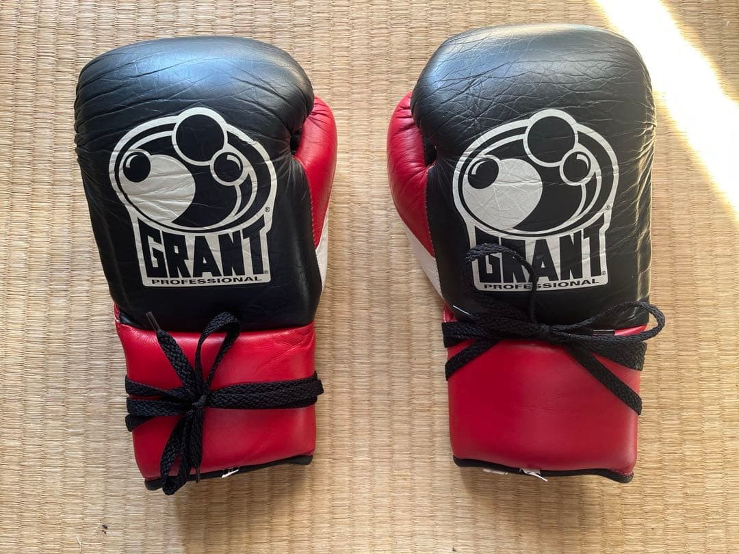 GRANT PROFESSIONAL 8oz Boxing Gloves Red/Black Lace-up Genuine